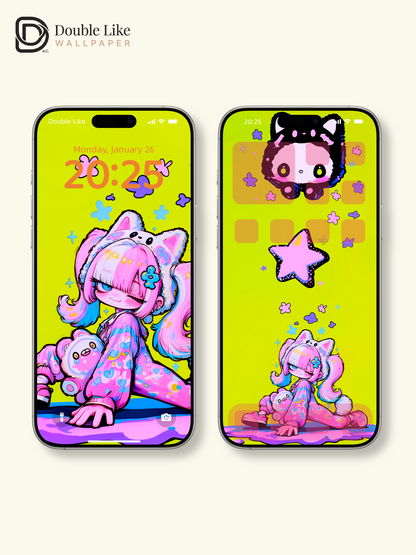 Neon Pop Art Anime Girl Cute Wallpaper Pack [#GG1364]