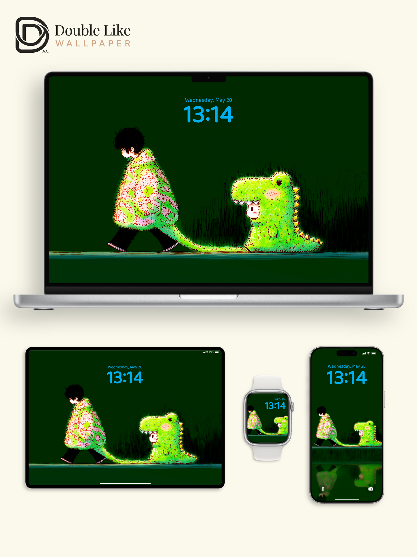 Glowing Dinosaur Character Healing Illustration Wallpaper Pack [#GG1407]