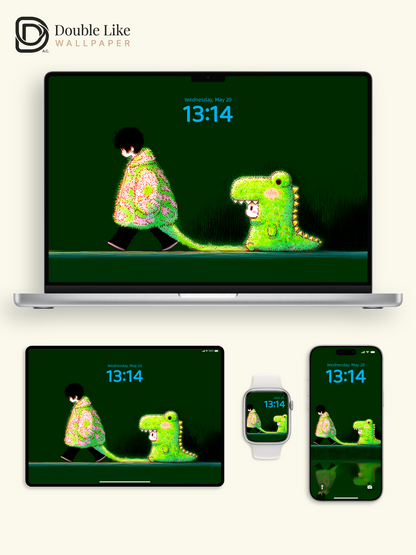 Glowing Dinosaur Character Healing Illustration Wallpaper Pack [#GG1407]