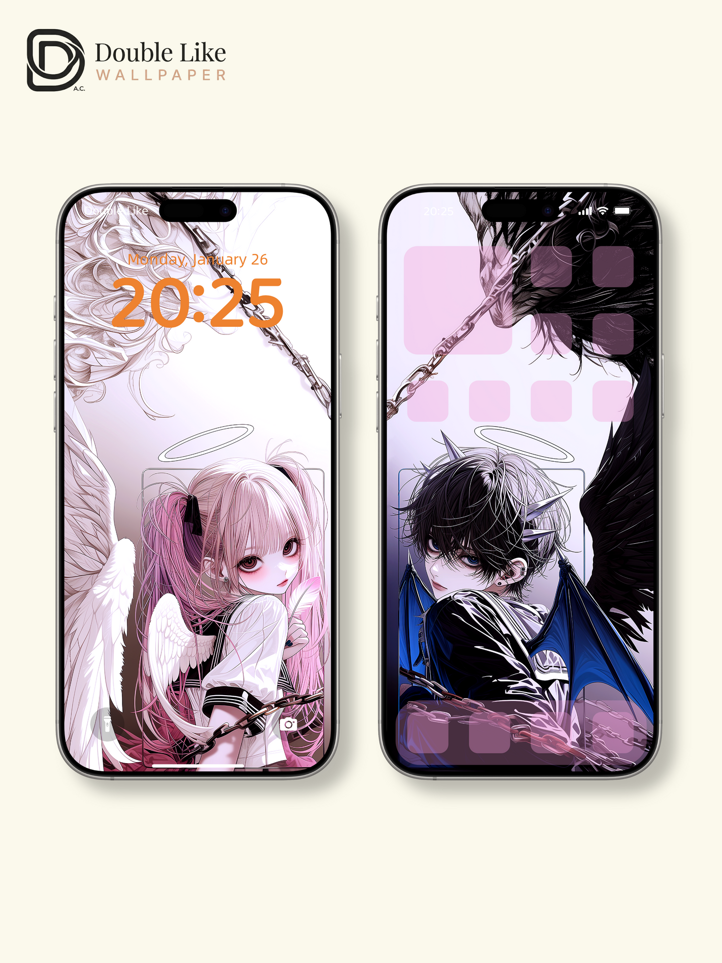 Dark Fantasy Angel & Demon Anime Couple Wallpaper Pack [#HW1525]