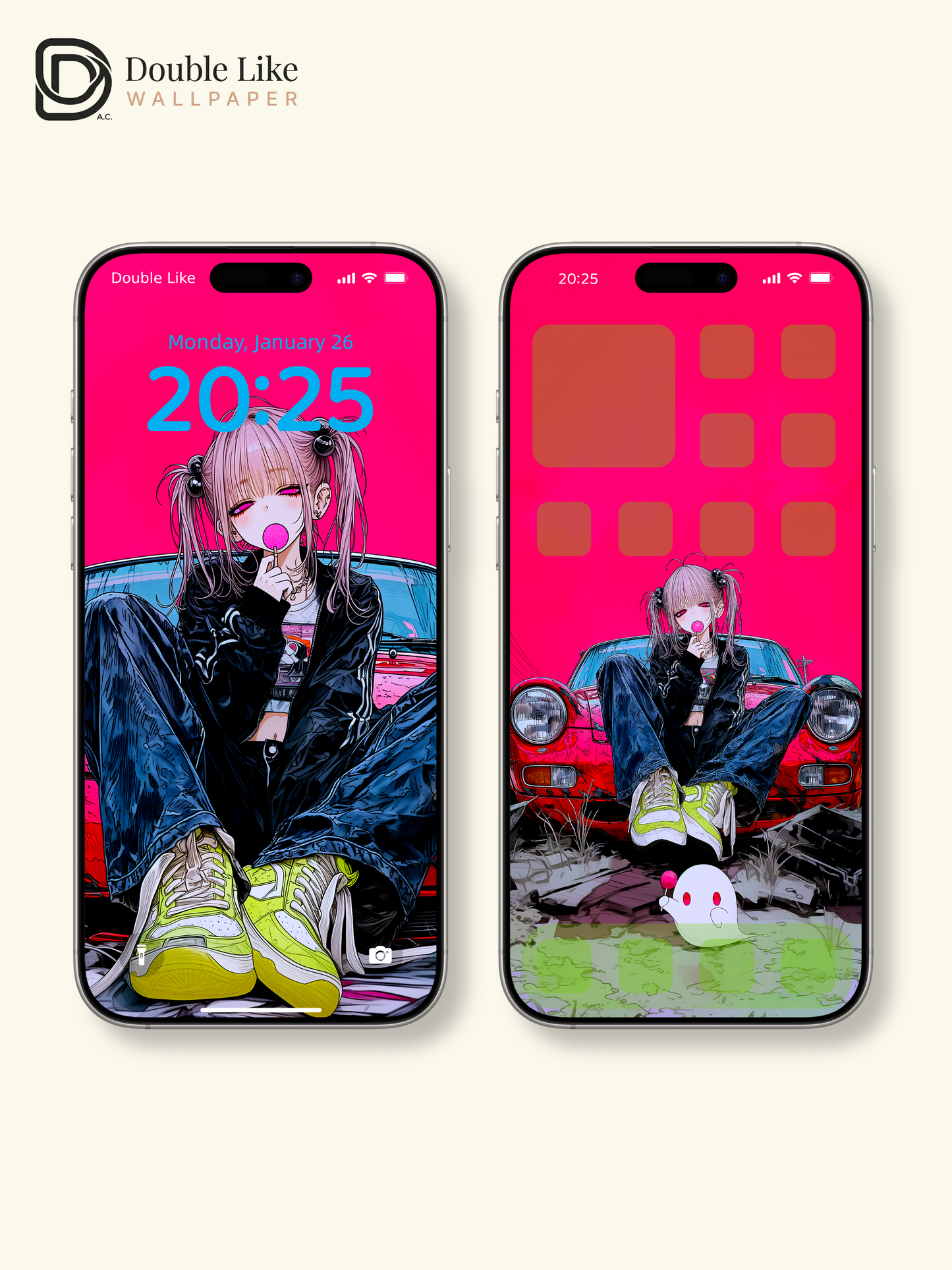 Retro Anime Girl Sports Car Cyberpunk Magenta Aesthetic Wallpaper Pack [#HW1513]