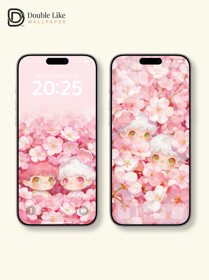 Sakura Dreamscape: Cute Twin Wallpaper Pack [#JJ370]