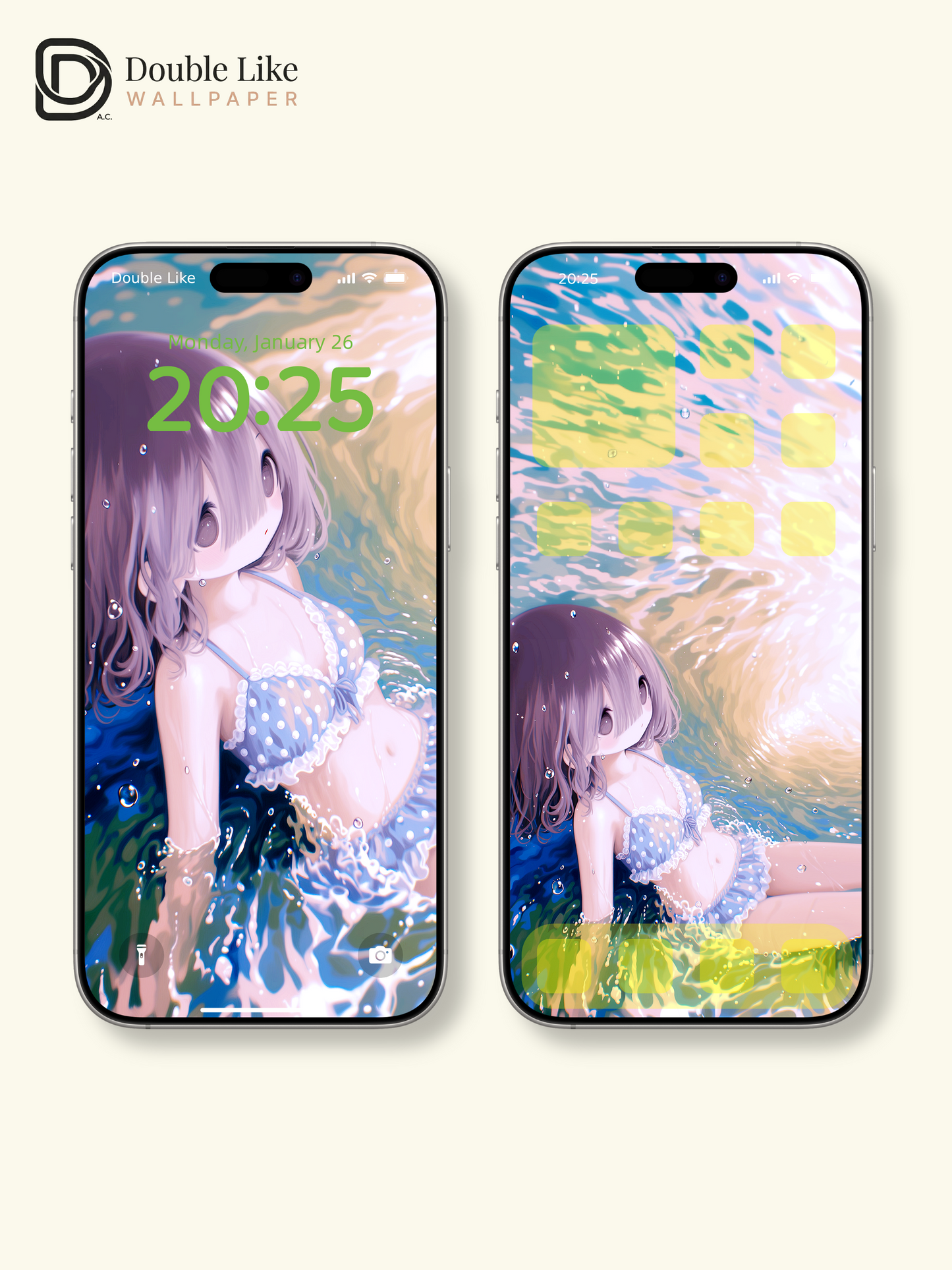 Cute Anime Girl Summer Ocean Water Waves Kawaii Aesthetic Wallpaper [#HW1468]