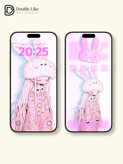 Kawaii Sleepy Anime Girl Fluffy Bunny Beanie Wallpaper [#HW1474]
