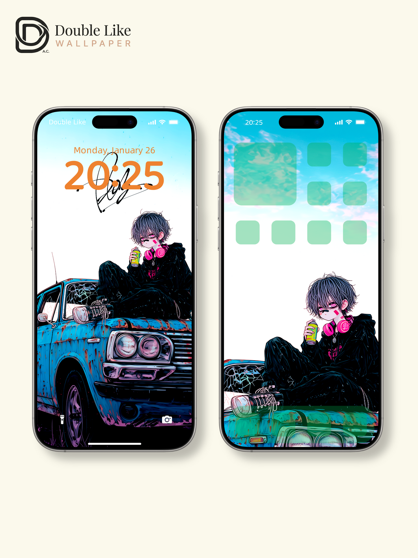 Retro Anime Boy Spray Paint Vintage Car Urban Grunge Aesthetic Wallpaper Pack [#HW1518]