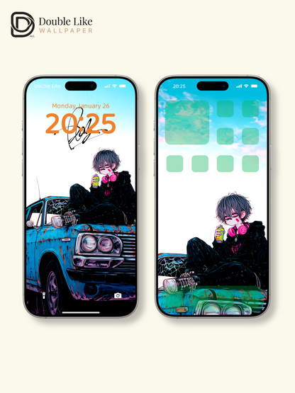 Retro Anime Boy Spray Paint Vintage Car Urban Grunge Aesthetic Wallpaper Pack [#HW1518]