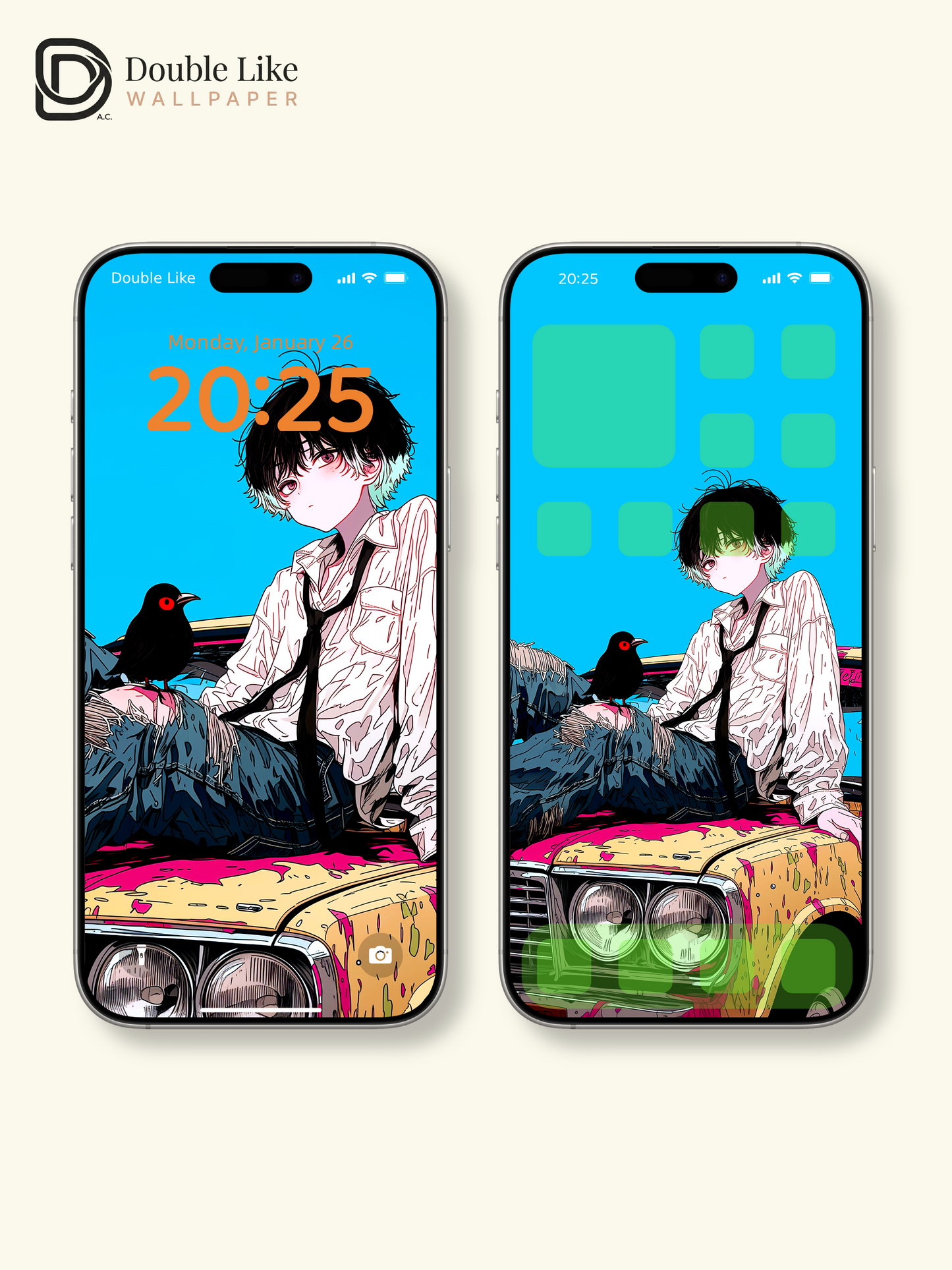 Retro Anime Boy Vintage Car Cyan Sky Urban Grunge Aesthetic Wallpaper Pack [#HW1515]