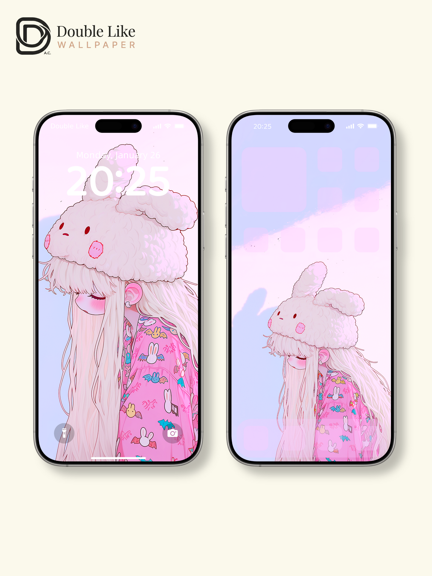 Kawaii Sleepy Anime Girl Fluffy Plush Bunny Hat Wallpaper [#HW1473]