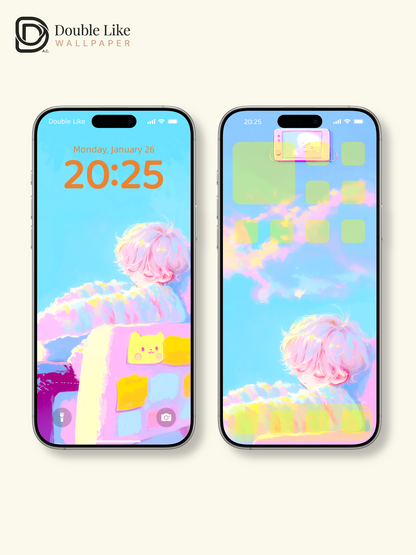Pastel Cloud Sleeping Anime Boy Aesthetic Digital Wallpaper Pack [#HW1463]