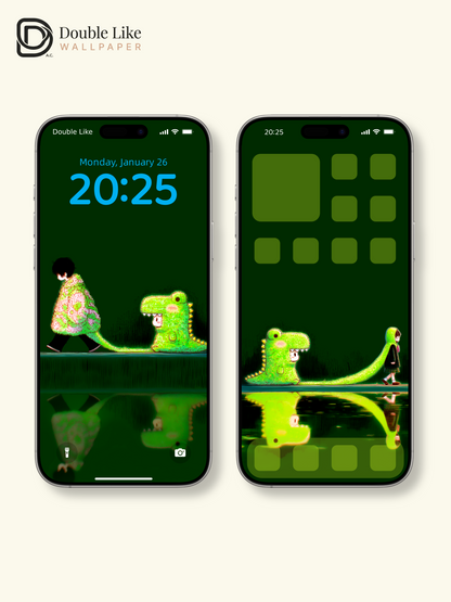 Glowing Dinosaur Character Healing Illustration Wallpaper Pack [#GG1407]