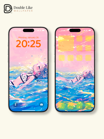 Anime Summer Ocean Sunset Floating Girl Aesthetic Wallpaper Pack [#HW1471]
