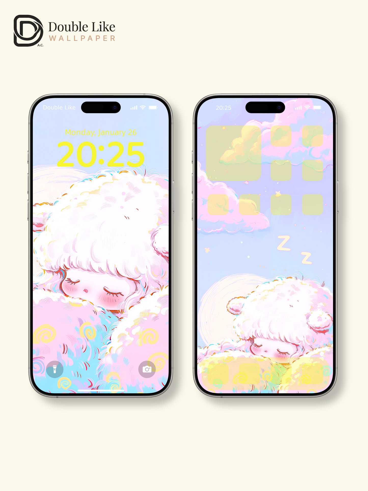 Cute Sleeping Lamb Anime Girl Cozy Pastel Cloud Kawaii Aesthetic Wallpaper [#HW1499]