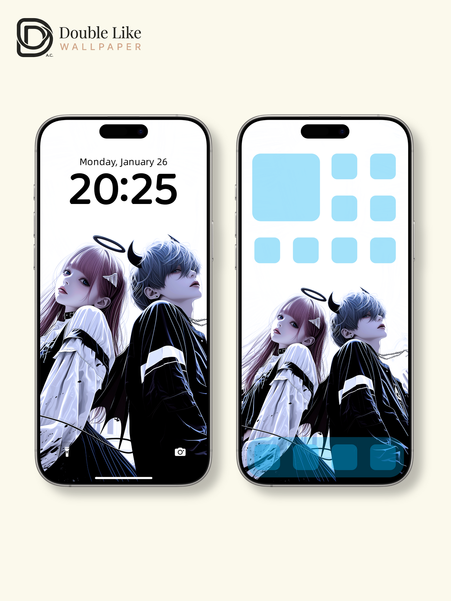 Gothic Anime Couple Angel Demon Wings Dark Techwear Aesthetic Wallpaper Pack [#HW1520]