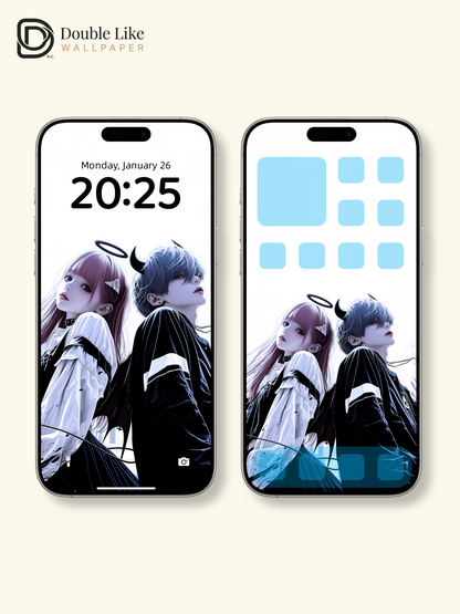 Gothic Anime Couple Angel Demon Wings Dark Techwear Aesthetic Wallpaper Pack [#HW1520]