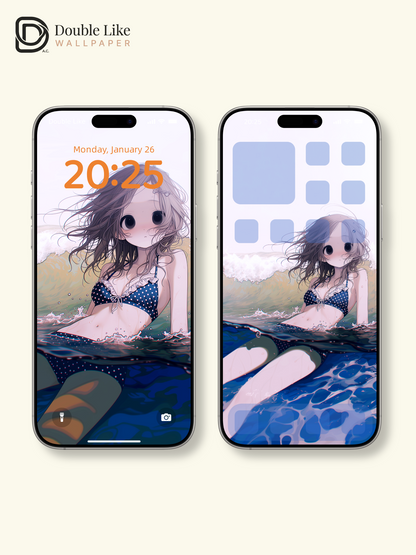 Cute Anime Beach Girl Summer Ocean Breeze Aesthetic Wallpaper Pack [#HW1469]