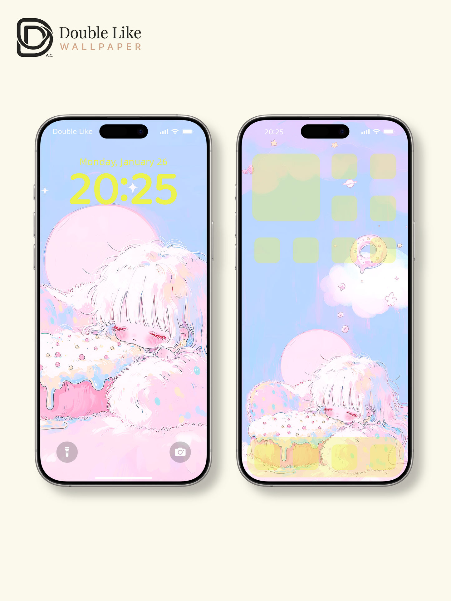 Cute Sleeping Anime Girl Pastel Donut Cloud Kawaii Aesthetic Wallpaper Pack [#HW1498]