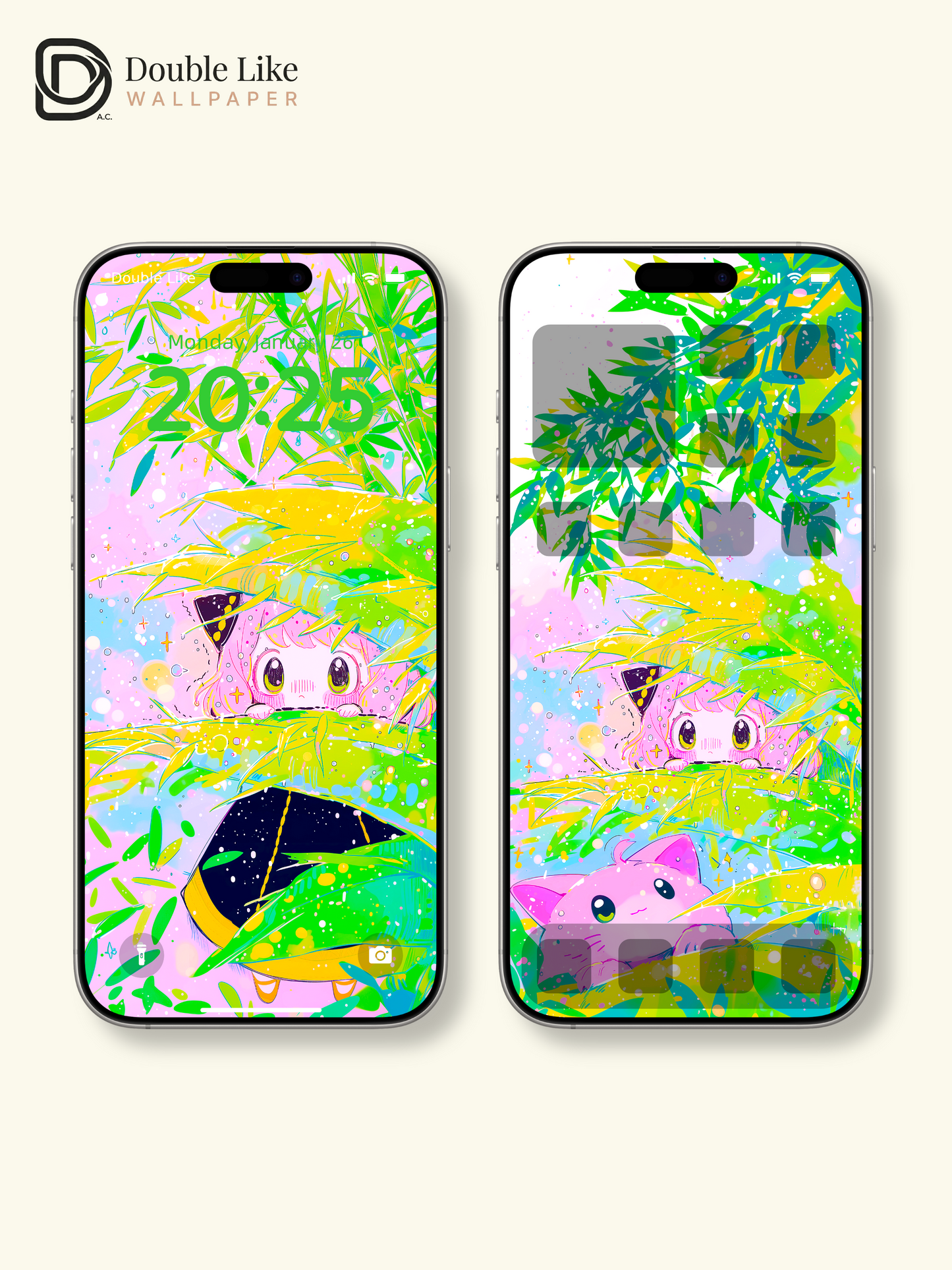 Kawaii Anime Anya Green Leaves Pastel Aesthetic Digital Wallpaper Pack [#HW1461]