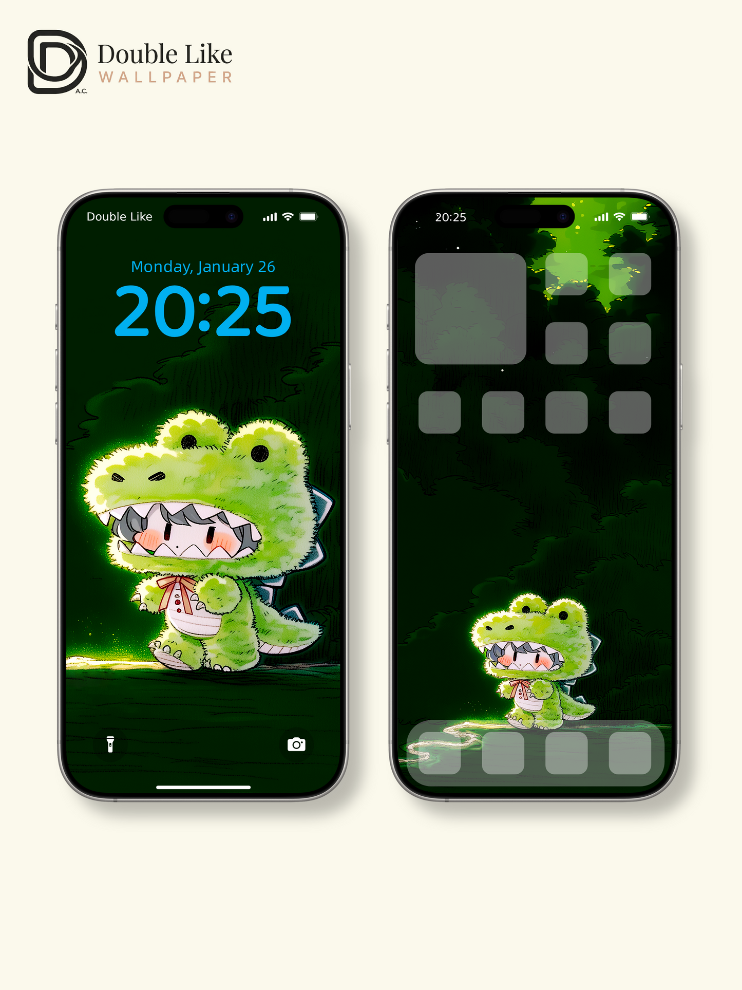 Cute Glowing Dinosaur Character Forest Wallpaper Pack [#GG1406]
