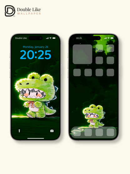 Cute Glowing Dinosaur Character Forest Wallpaper Pack [#GG1406]