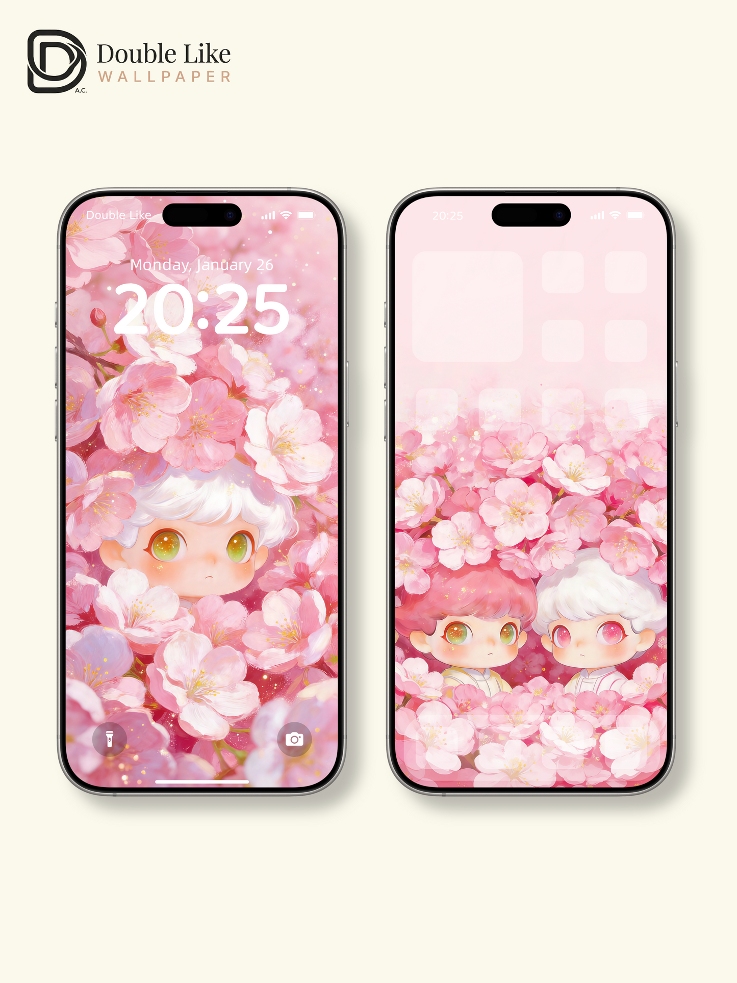 Sakura Dreamscape: Cute Twin Wallpaper Pack [#JJ370]