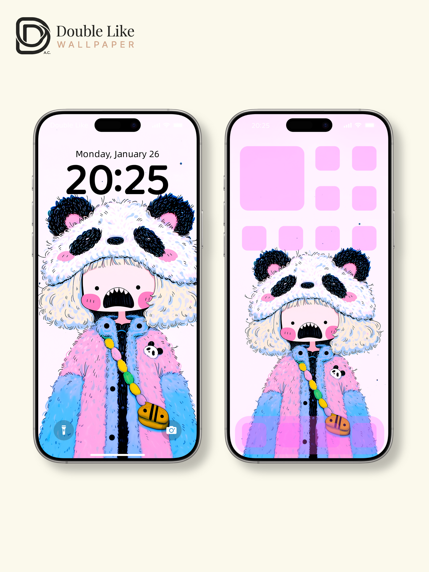 Kawaii Anime Panda Hat Girl Colorful Aesthetic Wallpaper [#HW1477]