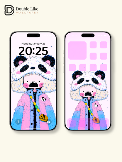 Kawaii Anime Panda Hat Girl Colorful Aesthetic Wallpaper [#HW1477]