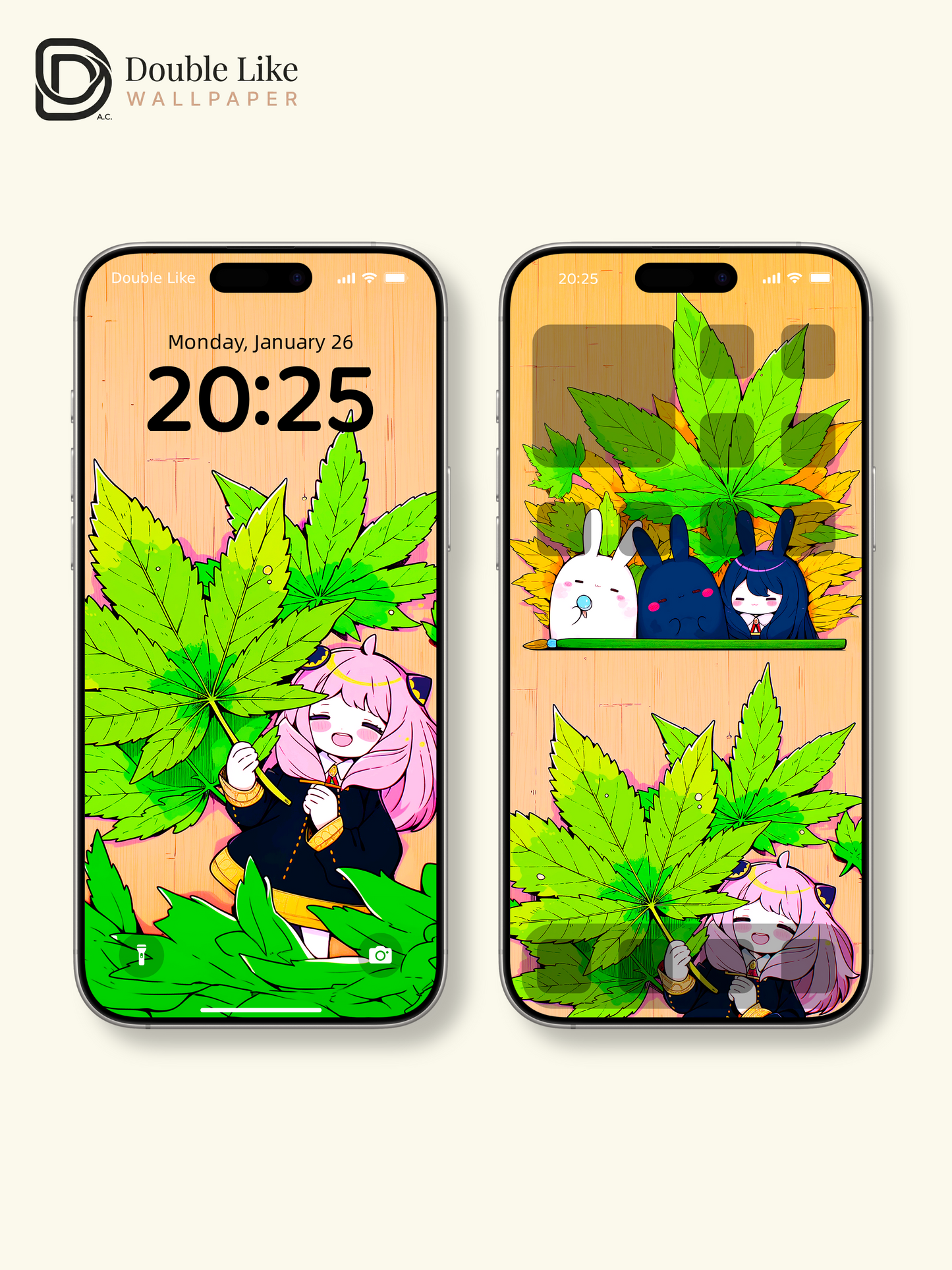 Kawaii Anime Girl Big Maple Leaf Aesthetic Digital Wallpaper Pack [#HW1460]