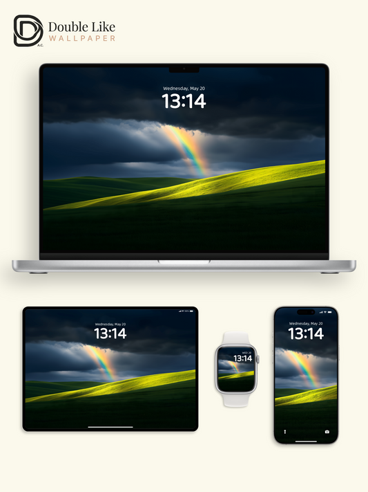 Golden Sunlight Rainbow Over Green Hills Landscape Wallpaper Pack [#ZJY487]