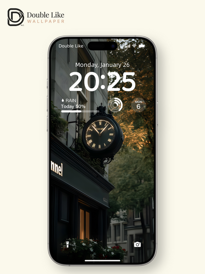 European Street Clock Storefront Evening Aesthetic Wallpaper Pack [#ZJYX0444]