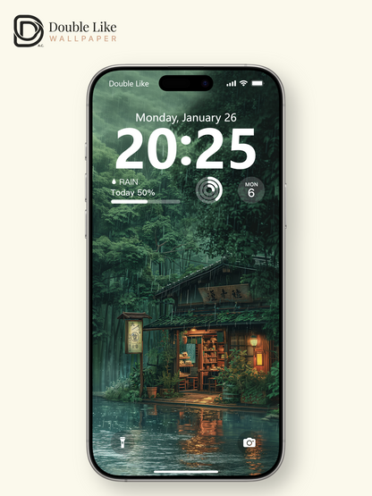 Rainy Forest Lake Wooden House Peaceful Anime Aesthetic Wallpaper Pack [#WGF028]