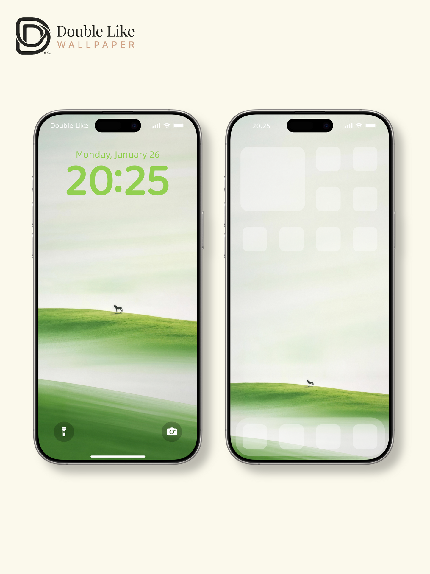 Foggy Green Hill Lone Horse Minimal Healing Scenery Wallpaper Pack [#LFHL30402]