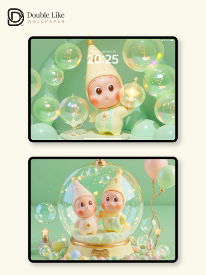Mint Cream Bubble Cute Star Full Set Healing Phone Wallpapers [#JJ152]