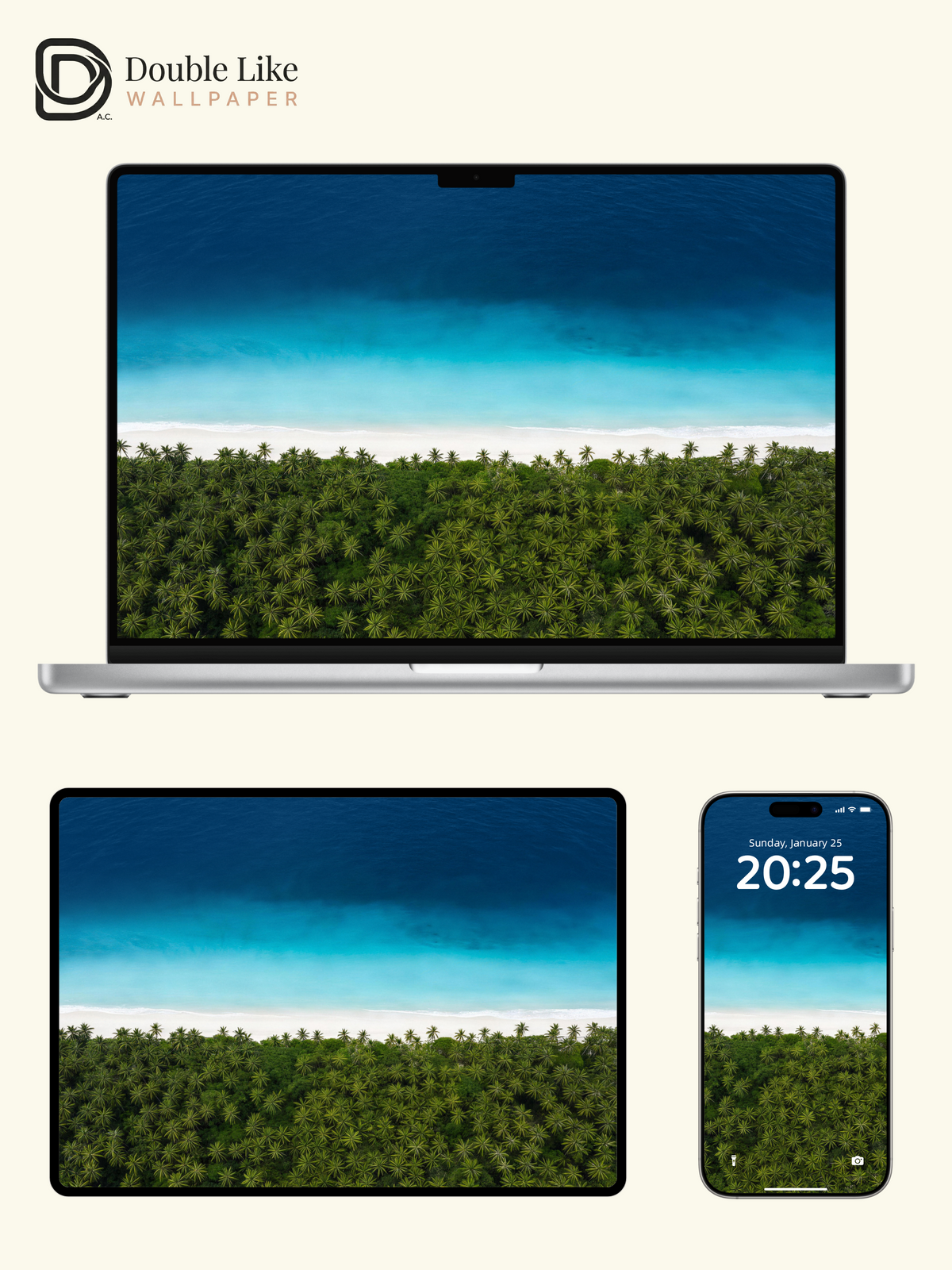 Tropical Island Coast & Turquoise Ocean Gradient Nature Wallpaper Pack [#JJ230801]