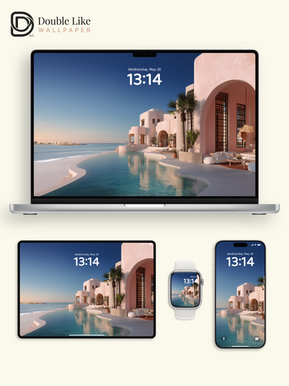 Mediterranean Coastal Villa & Curved Pool Aesthetic Wallpaper Pack [#JJ1242]