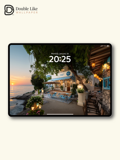 Mediterranean Seaside Cafe Sunset Glow Aesthetic Wallpaper Pack [#JJ1393]
