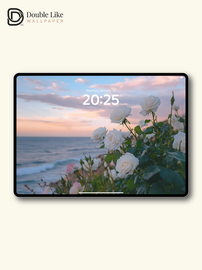 Romantic White Roses Pastel Sunset Ocean Lock Screen Wallpaper Pack [#ZJYX0430]