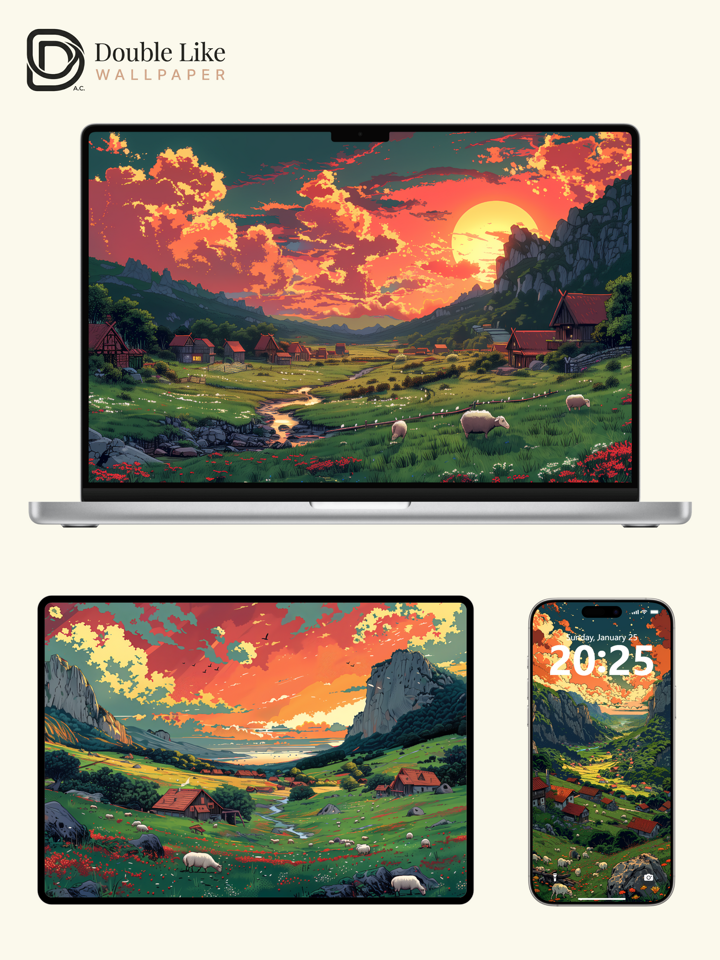 Sunset Mountain Valley Pastoral Landscape Aesthetic Wallpaper Pack [#WGF010]
