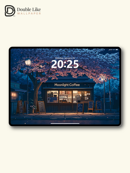 Night Cherry Blossom Cafe Moonlight Romantic Anime Aesthetic Wallpaper Pack [#WGF012]