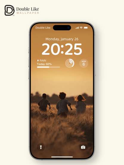 Golden Hour Children Running in Wheat Field Photography Wallpaper Pack [#JJ1212]