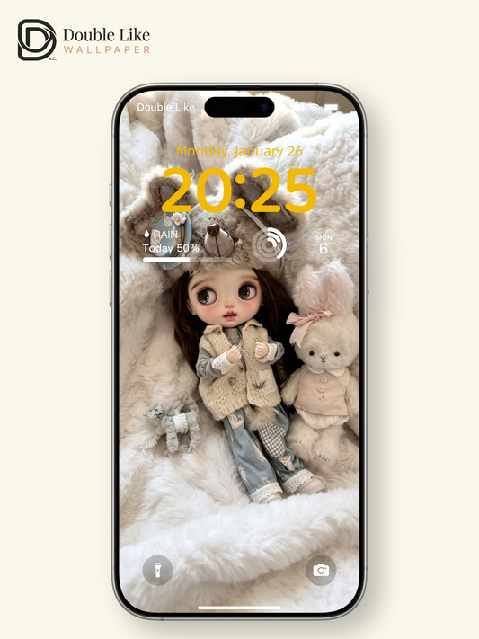 Healing Cottagecore Blythe Doll Bear Hat Bunny Plush Coquette Wallpaper [#HWWs012]