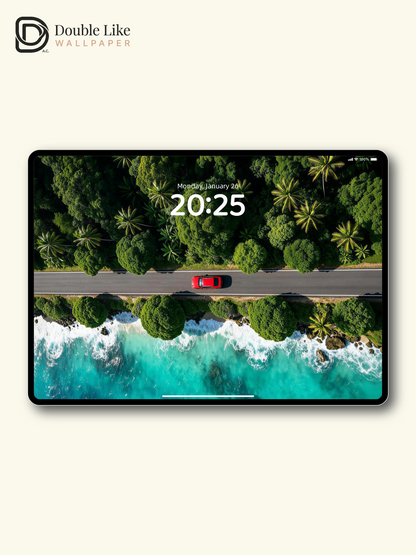 Aerial Coastal Road Red Car Travel Landscape Aesthetic Wallpaper Pack [#LFHL30617]