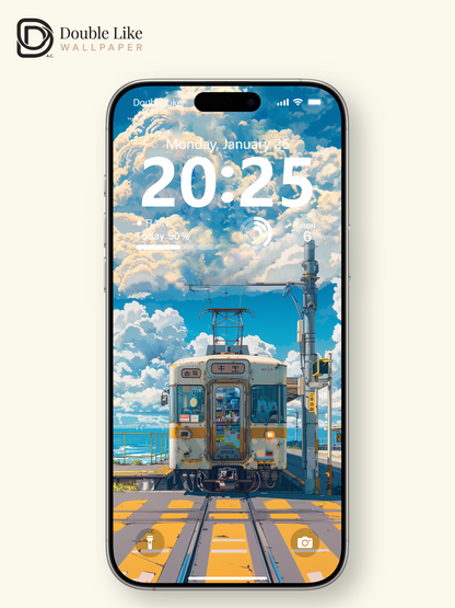 Seaside Train Station Summer Clouds Anime Aesthetic Wallpaper Pack [#WGF035]