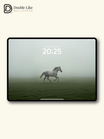Mystic White Horse in Fog Aesthetic Nature Wallpaper Pack [#LFHL30601]