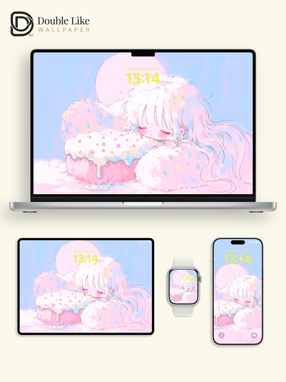 Cute Sleeping Anime Girl Pastel Donut Cloud Kawaii Aesthetic Wallpaper Pack [#HW1498]