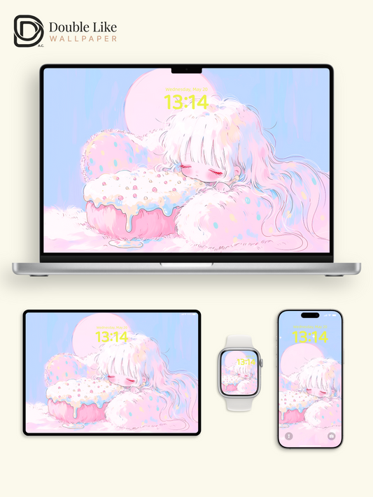 Cute Sleeping Anime Girl Pastel Donut Cloud Kawaii Aesthetic Wallpaper Pack [#HW1498]