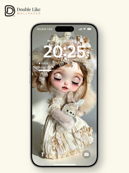 Vintage Lace Blythe Doll Dreamy Neutral Aesthetic Wallpaper [#HWWs002]
