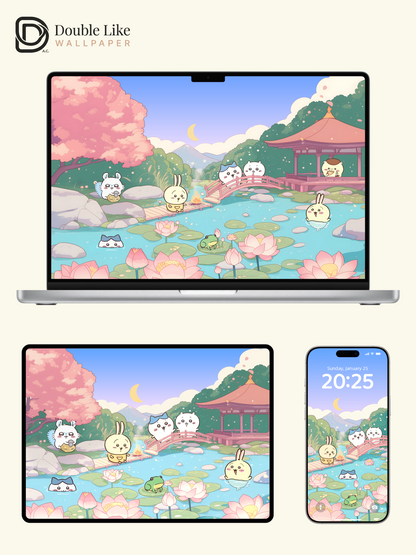 Lotus Pond Pals · Healing Cute Illustration Wallpaper Set [#CKW102]