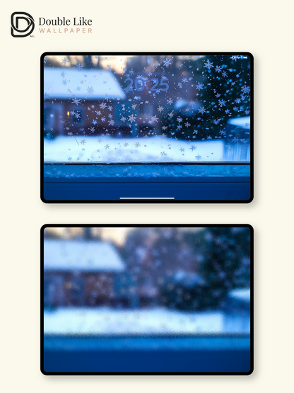 Frosty Snowflakes Window View Peaceful Winter Wallpaper Pack [#ZJYX0337]