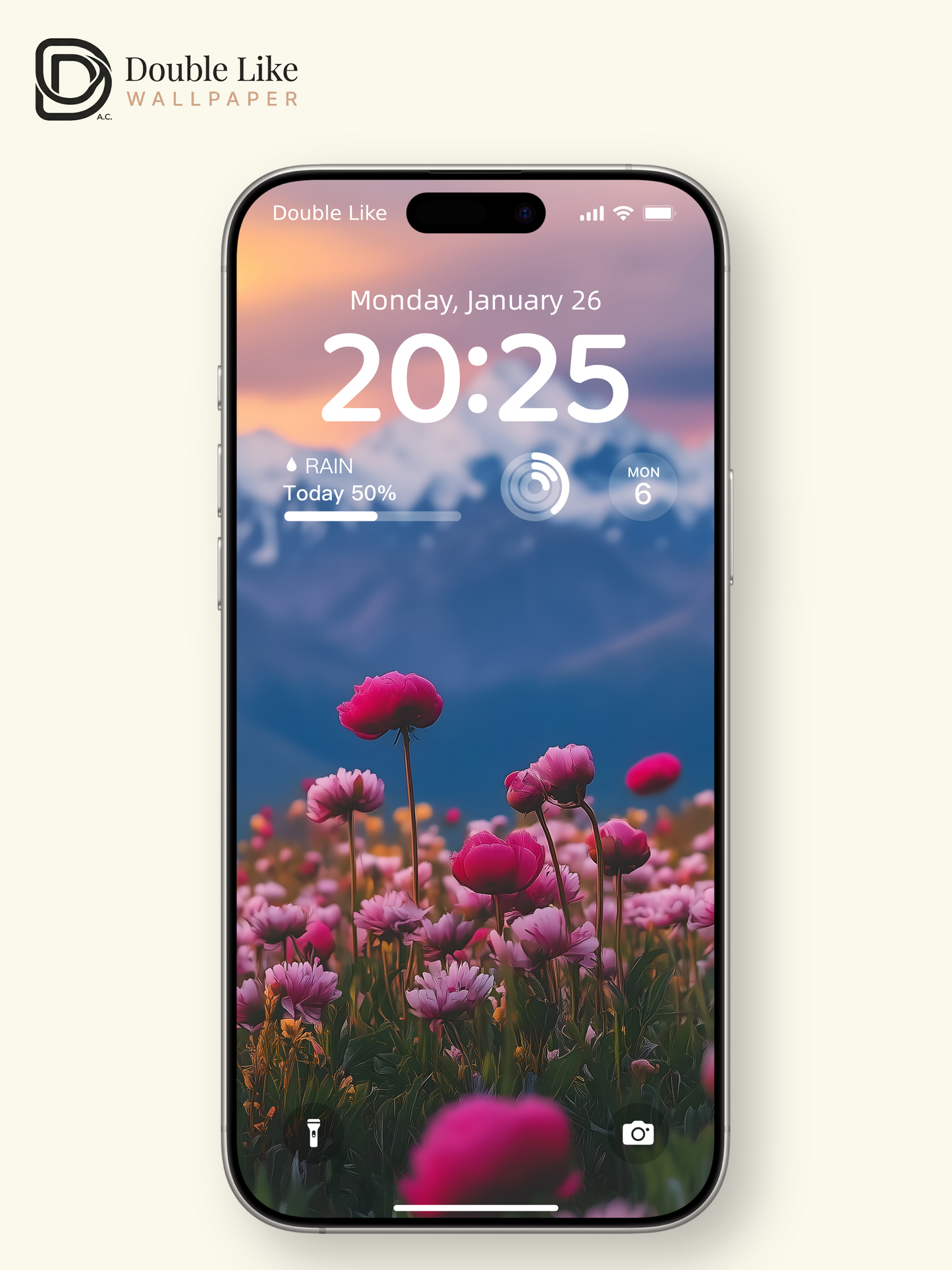 Healing Pink Flower Field Sunset Mountain Lock Screen Wallpaper Pack [#ZJYX0469]