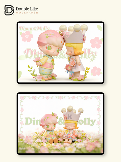 Spring Flower Kiss Couple 💕 Cute Romantic Phone & Tablet Wallpaper Set [#JJ353]